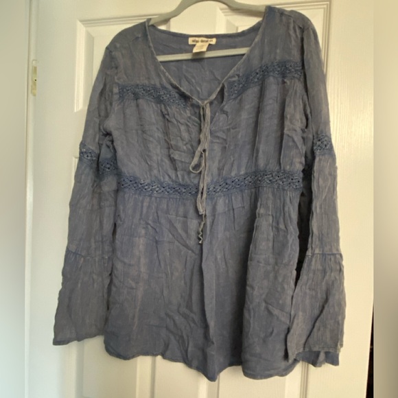 👡💓👀Denim color bell sleeve bohemian top - Picture 1 of 5